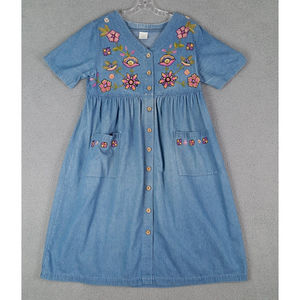 Bechamel Size M Mumu House Patio Embroidered Chambray Floral Dress